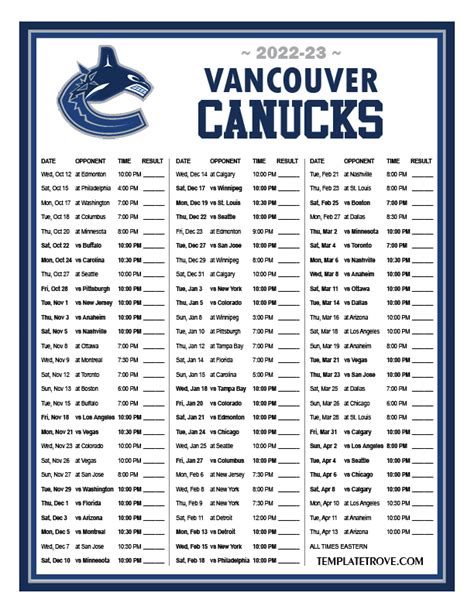vancouver canucks games schedule